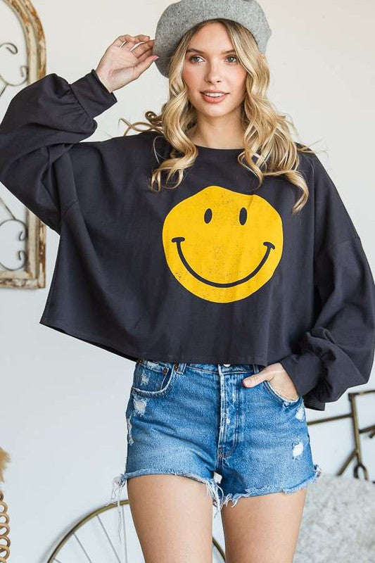 Jade By Jane Plus Size - Smiley Face Crop Top