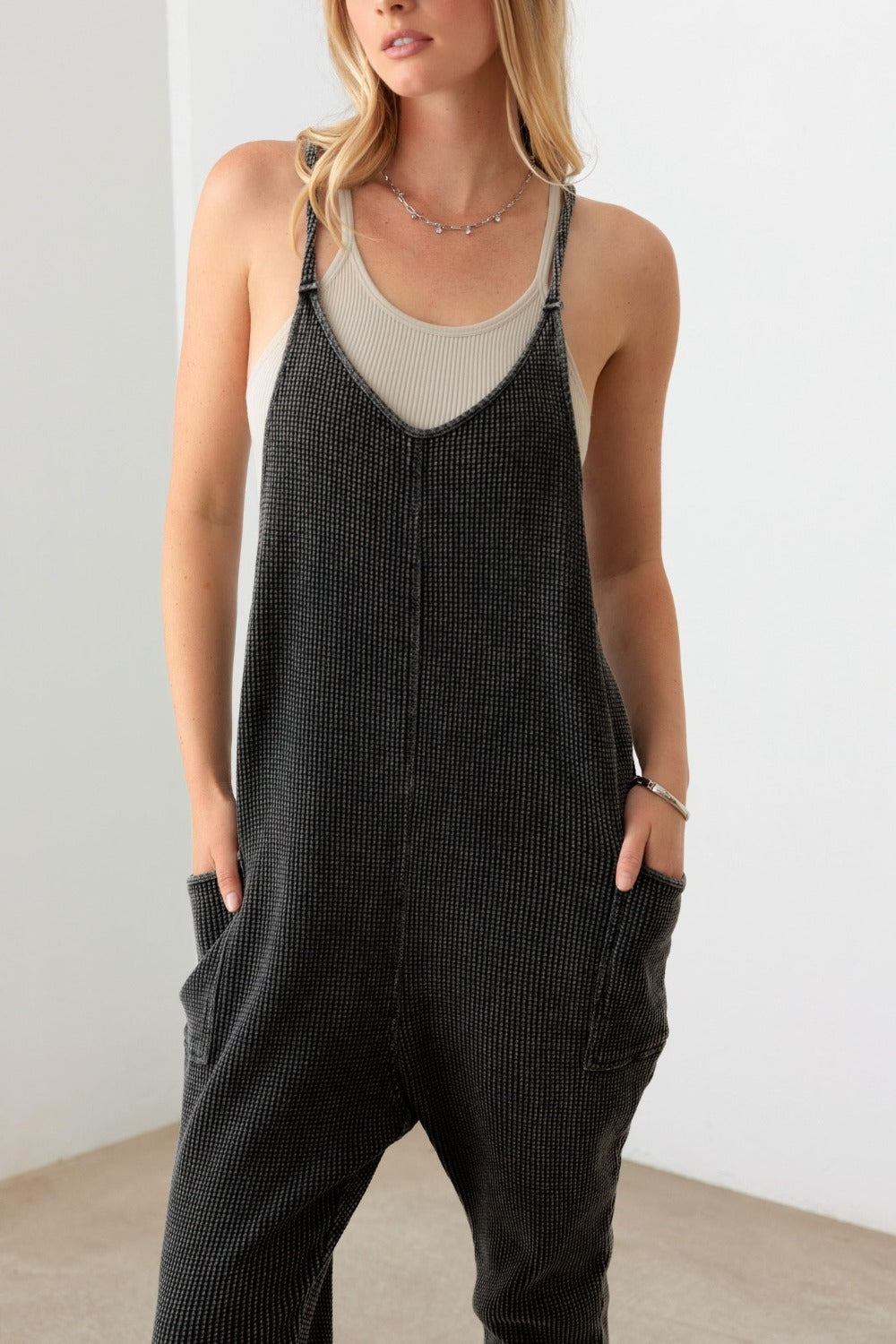 LE LIS Waffle Knit Overalls