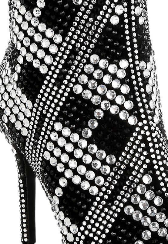 URBANITE Rhinestone Studded Stiletto Heel Boots