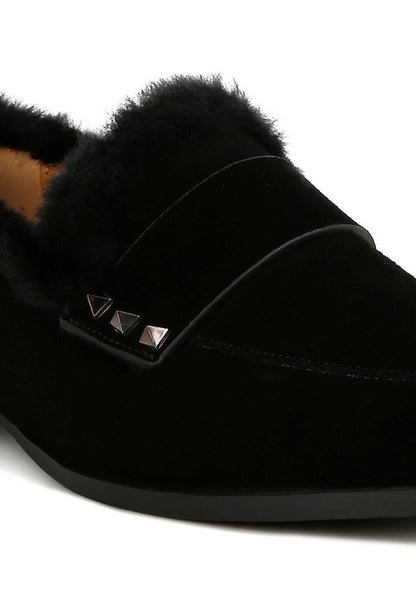 ALLIE Fur Trim Suede Loafers