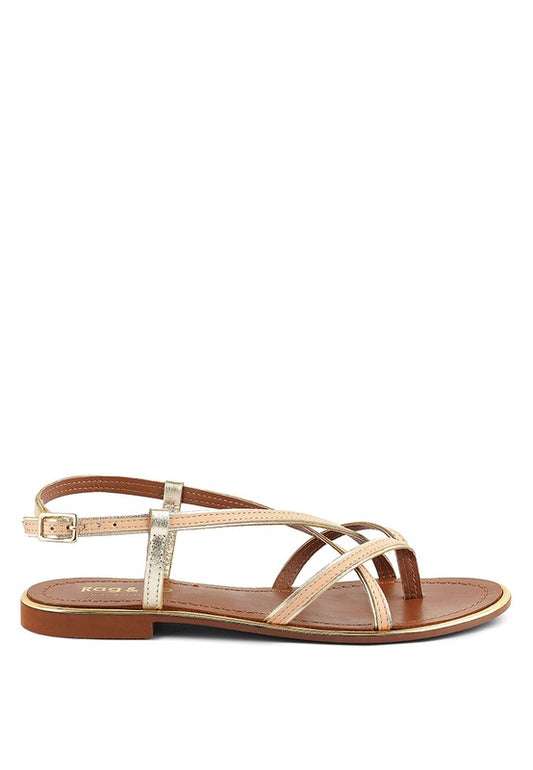 PHEBOE Genuine Leather Strappy Flat Sandals