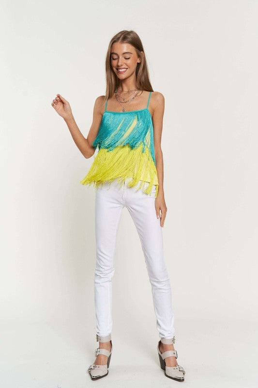 Davi & Dani Fringe Overlay Party Cami Top