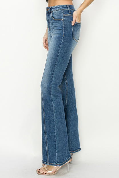 RISEN Full Size High-Rise Front Seam Detailed Flare Jeans