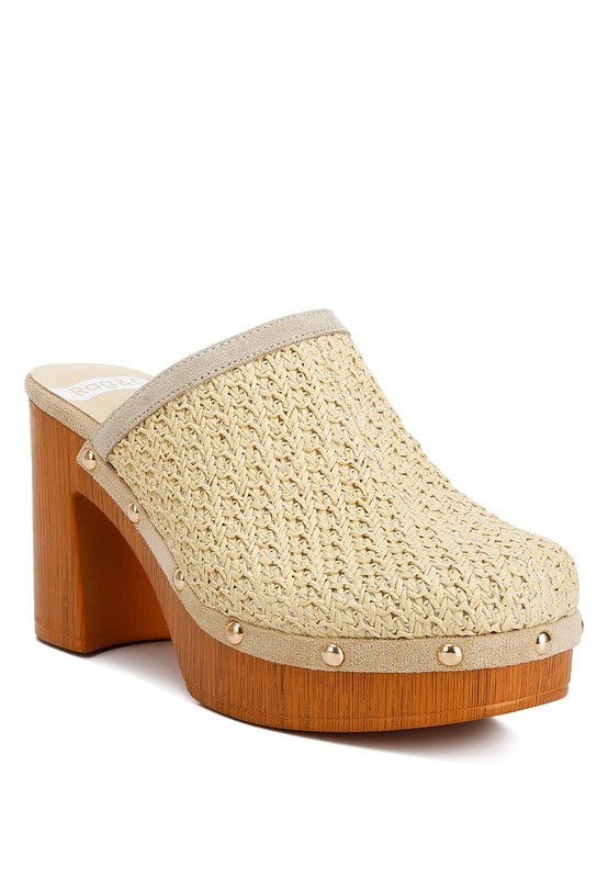 JEYDENA Raffia Platform Clogs