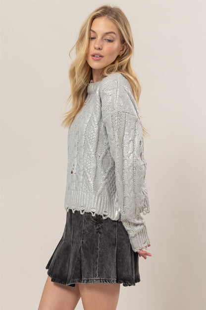 HYFVE Metallic Foil Cable Knit Sweater