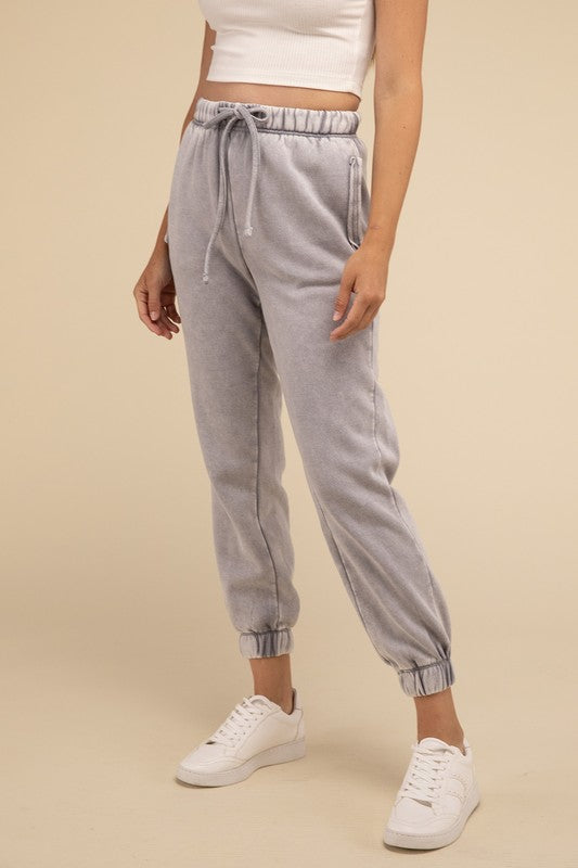 ZENANA Acid Wash Fleece Sweatpants