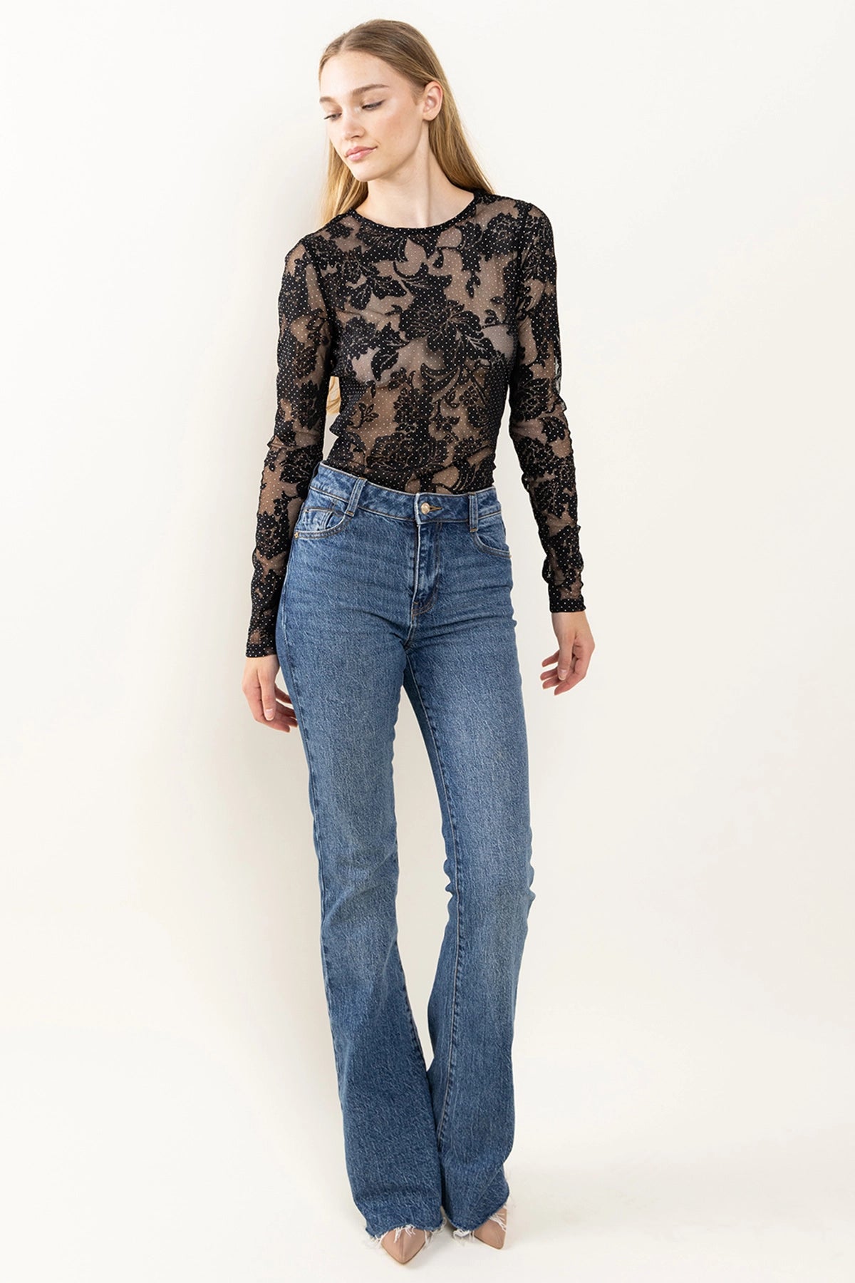 Ces Femme Floral Lace Mesh Bodysuit