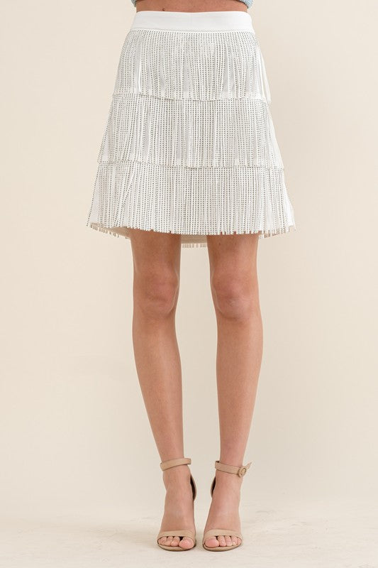 Sweet Generis Rhinestone Suede Fringe Skirt