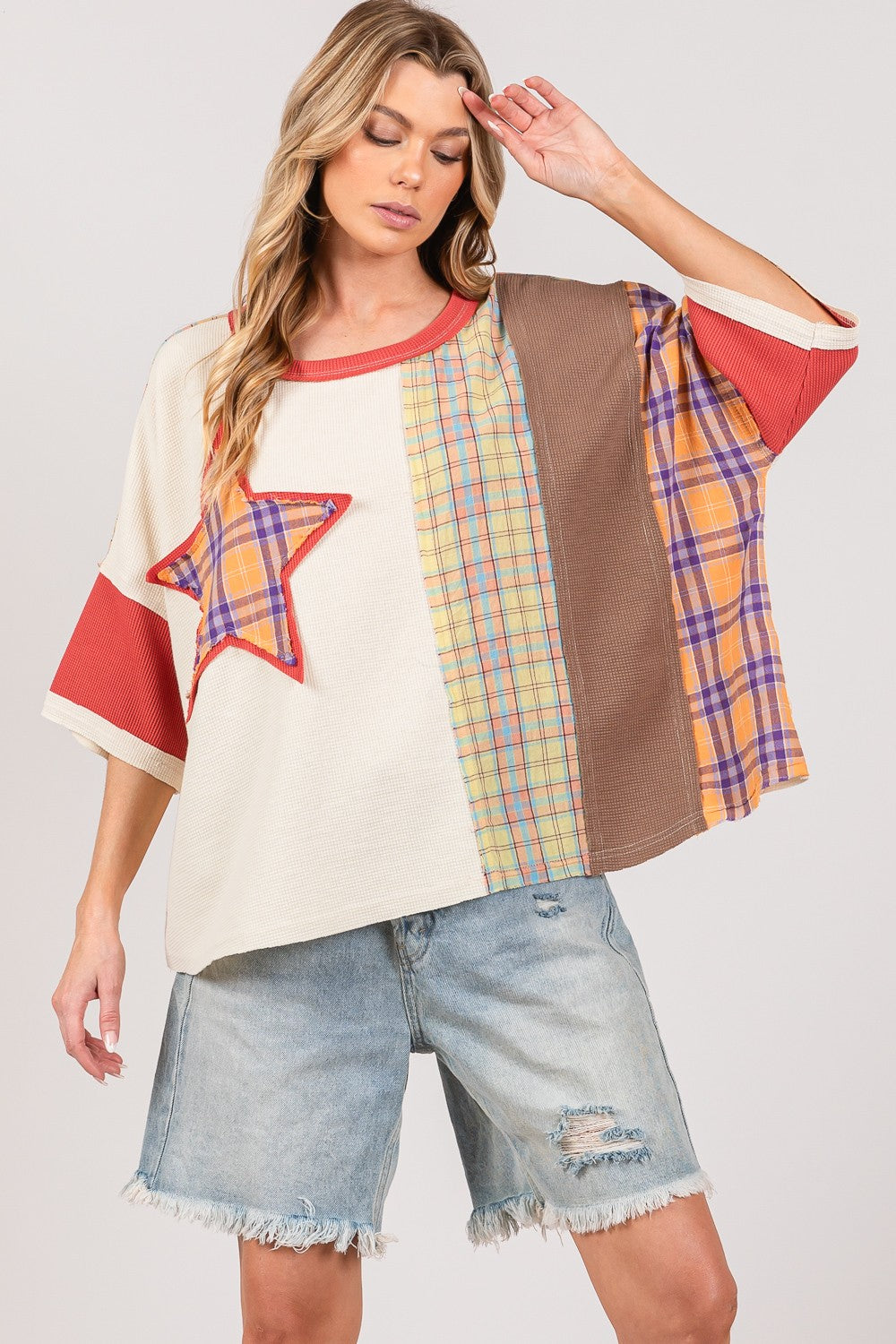 SAGE+FIG Plaid Star Patch T-Shirt