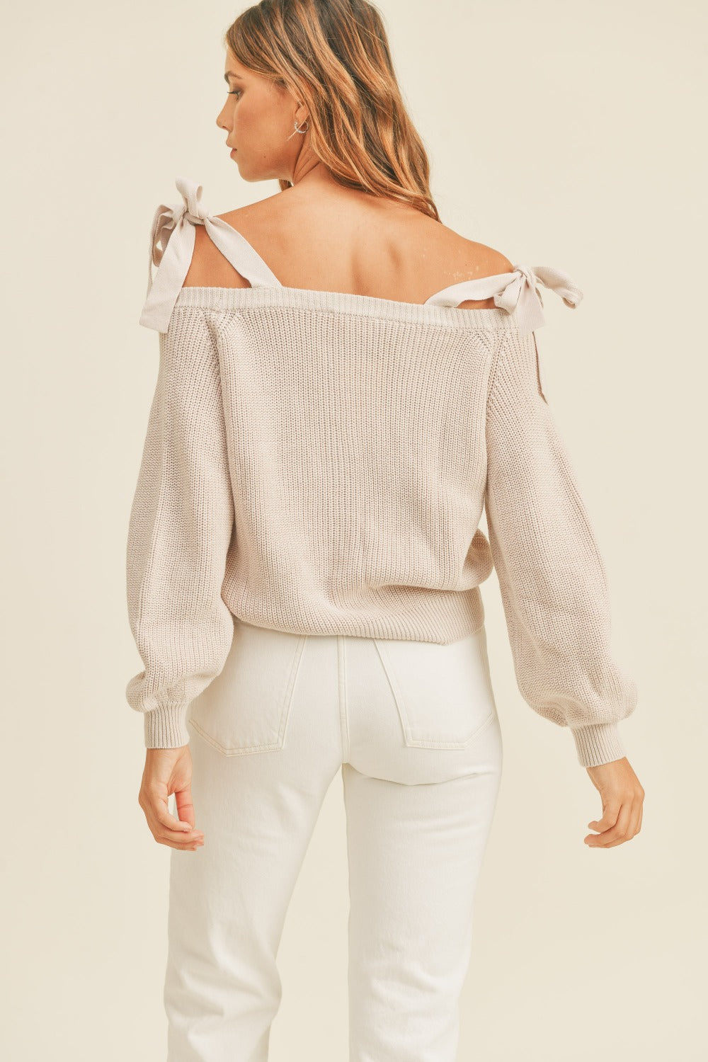 MABLE - Off Shoulder Self Tie Strap Sweater