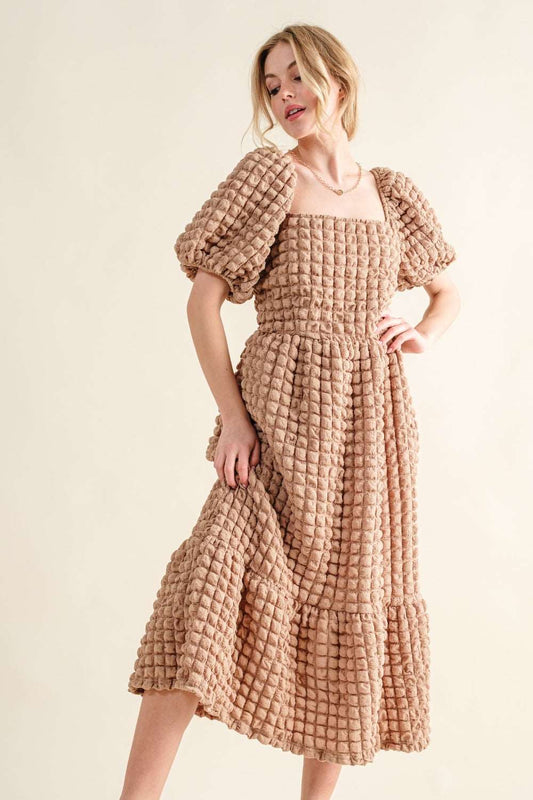 And The Why Full Size Square Neck Puff Sleeve Dress