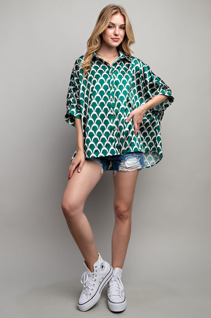 Sweet Generis - Satin Print Button Down Shirt