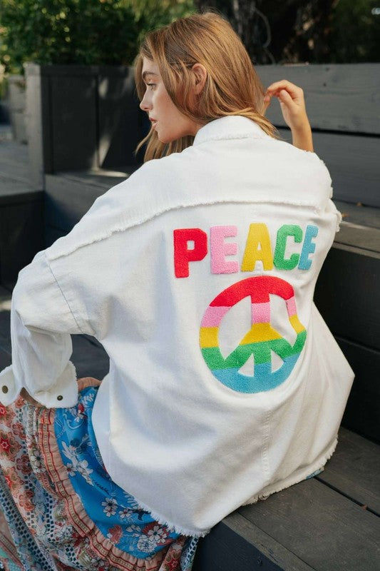 Davi & Dani Multi Color Peace Symbol Button Up Shirt