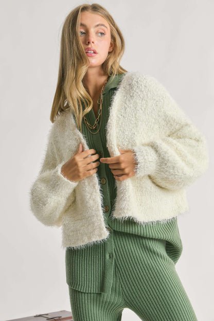 Davi & Dani Soft Fuzzy Eyelash Cardigan