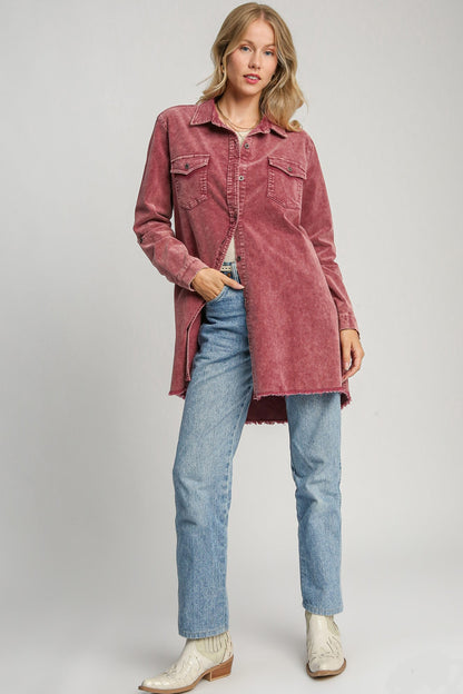 Umgee - Raw Hem Button Down Denim Jacket with Chest Pockets