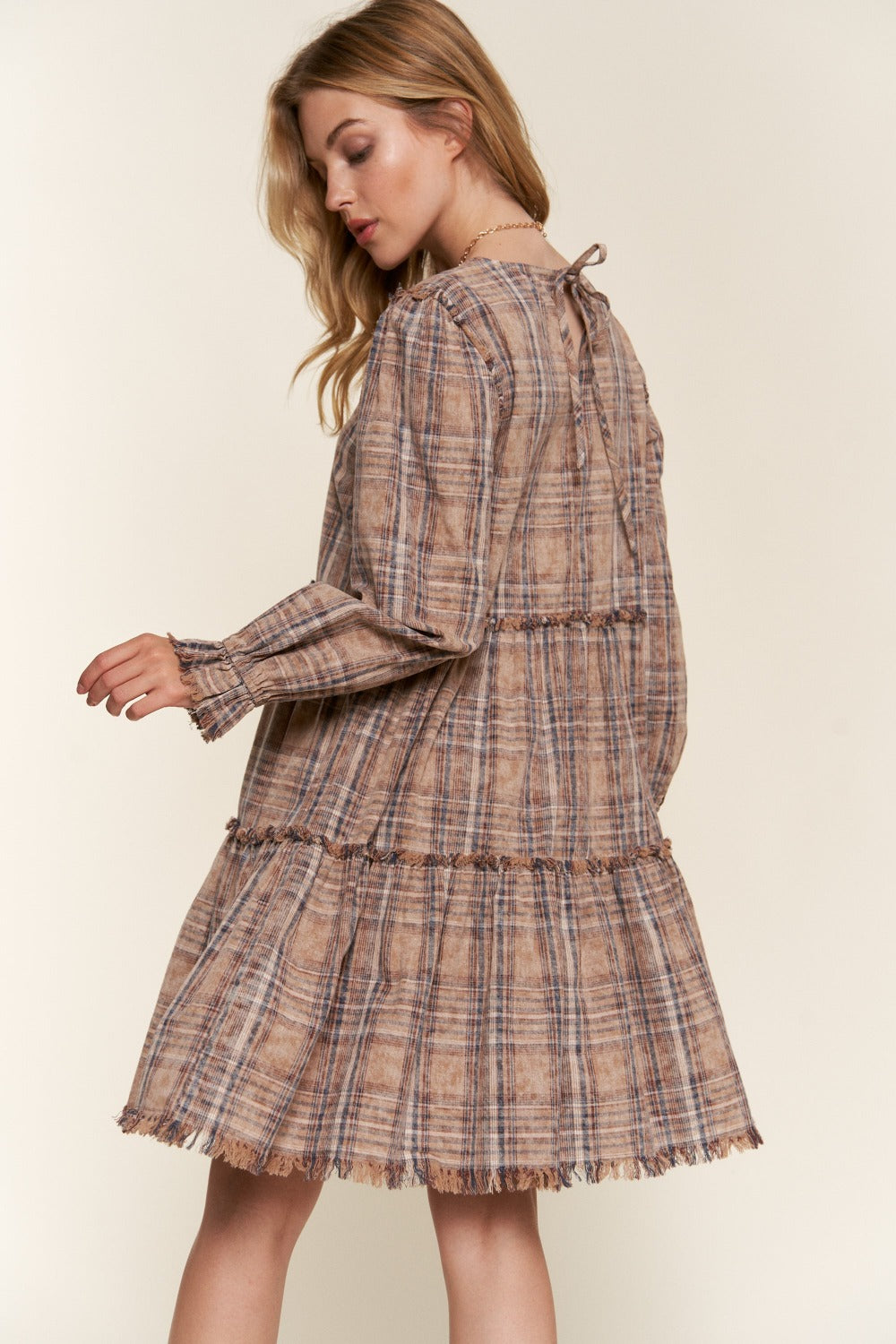 And The Why Full Size Tiered Plaid Dress