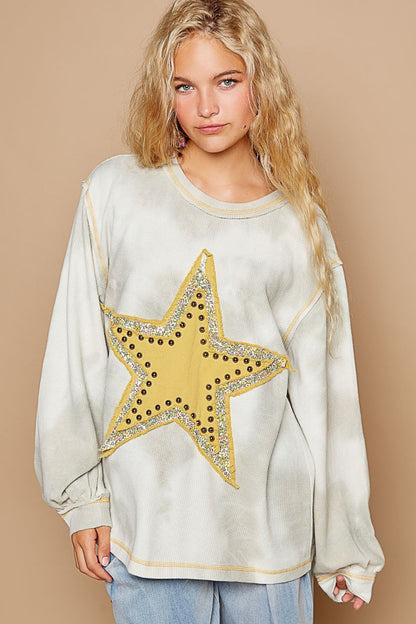 POL Washed Star Patch Studded Top