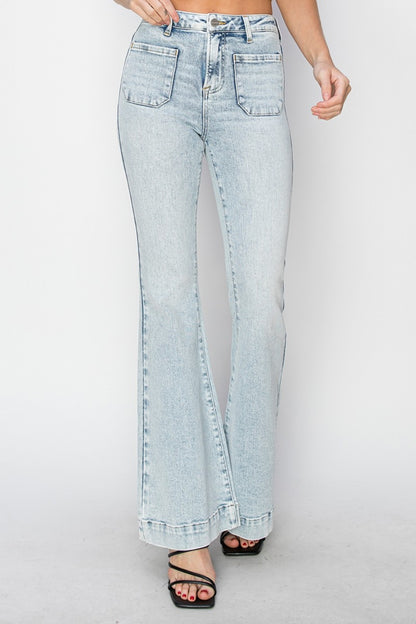 RISEN - Full Size Front Patch Pocket Flare Jeans