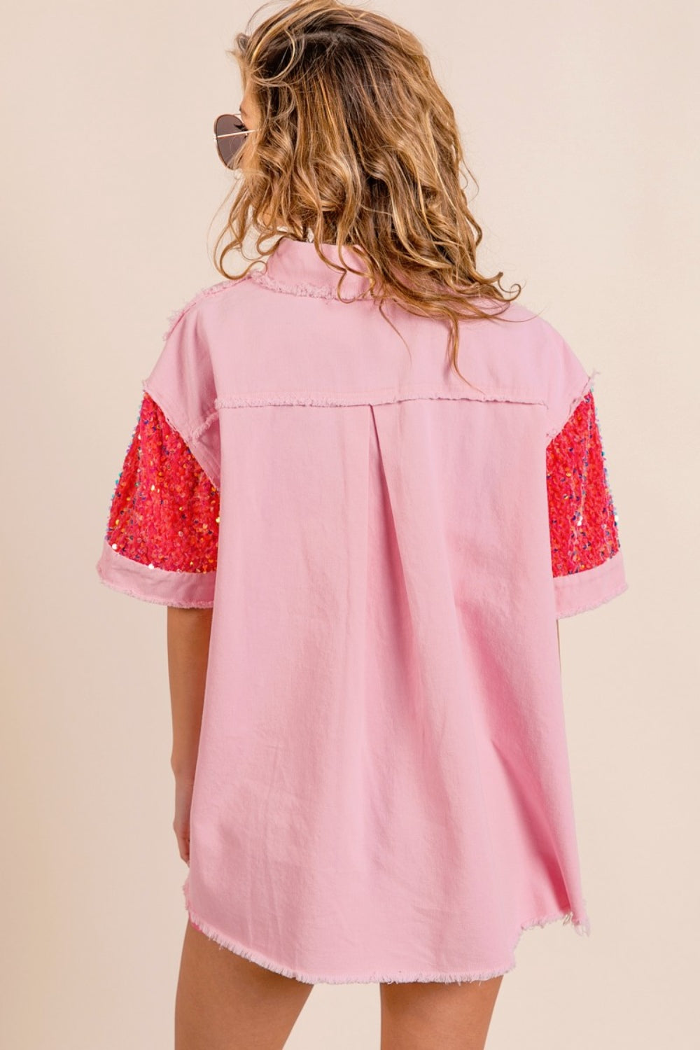 BiBi Sequin Detail Raw Hem Shirt