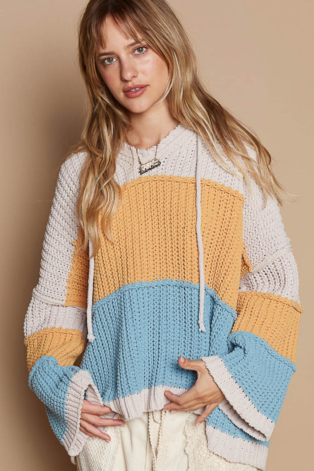 POL Color Block Hooded Sweater