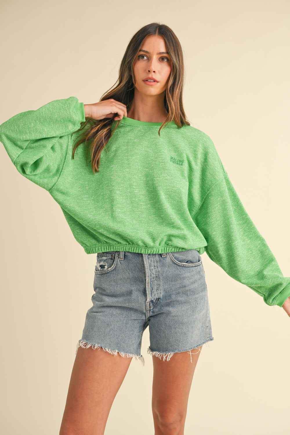 MABLE Letter Embroidery Crop Sweatshirt