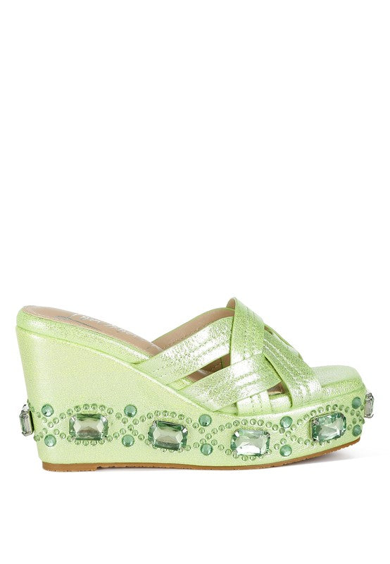 BLISTRONIC Chunky Diamante & Rhinestone Wedge Sandals