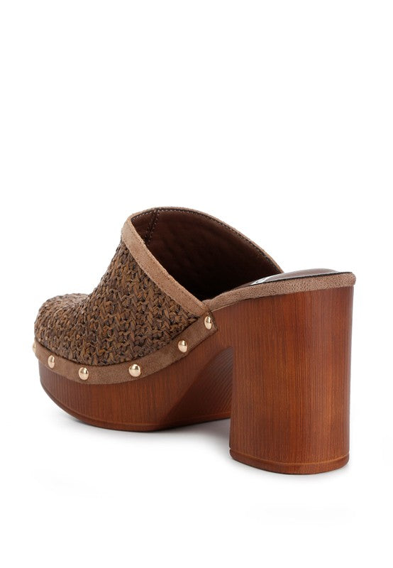 JEYDENA Raffia Platform Clogs