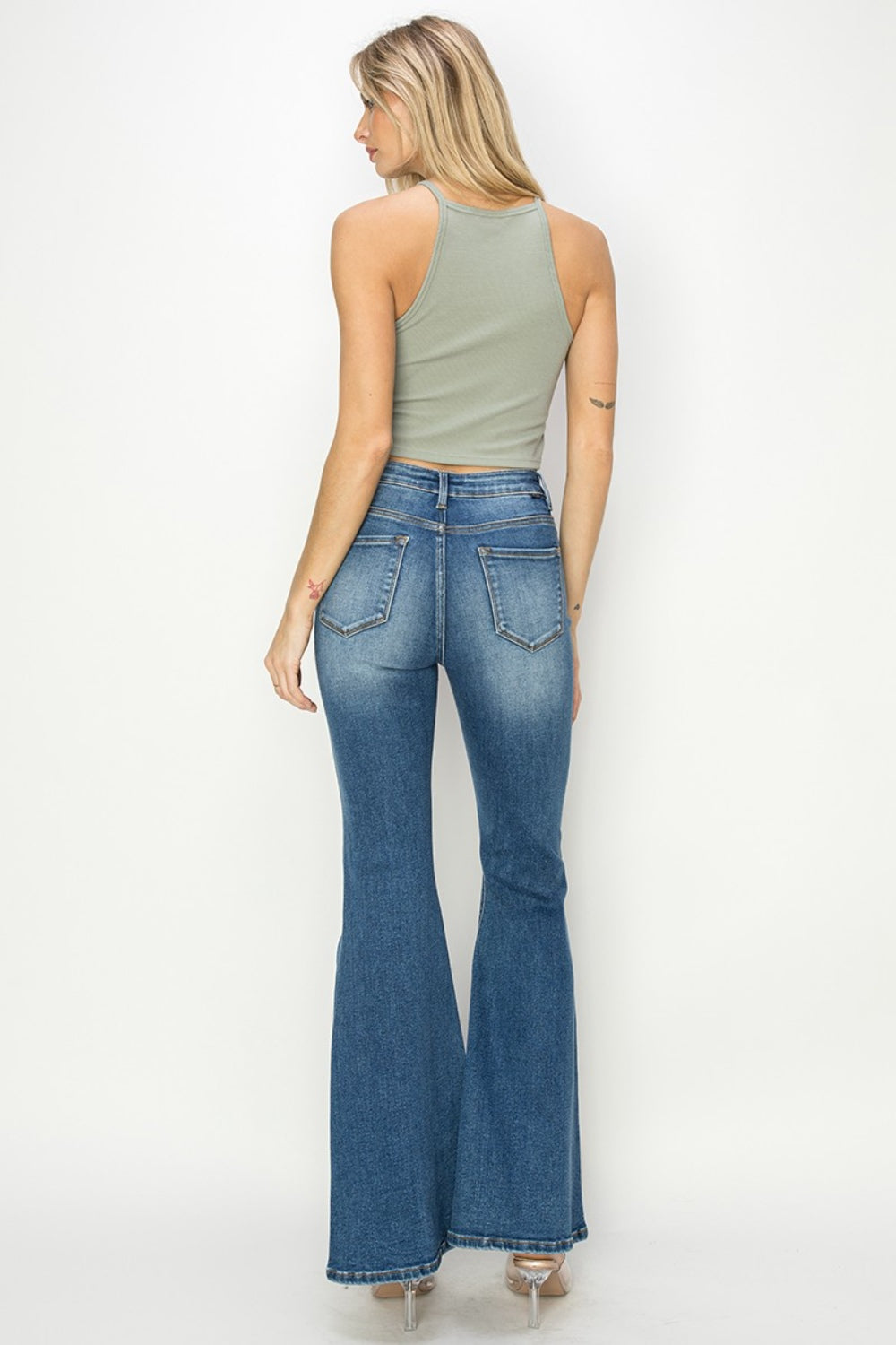 RISEN Full Size High-Rise Front Seam Detailed Flare Jeans