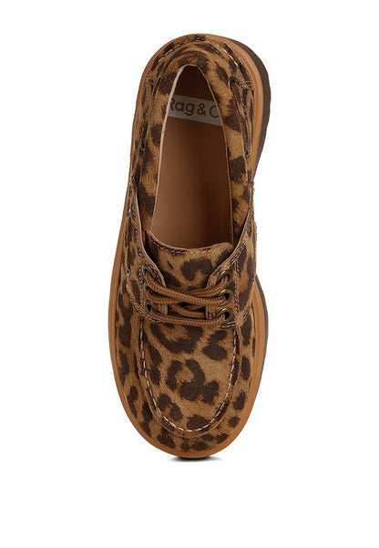 ONGLUR Leopard Print Suede Oxford Loafers