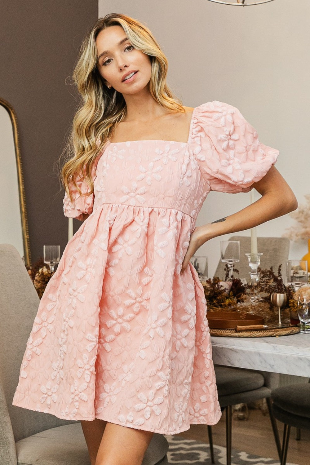 BiBi Flower Detail Puff Sleeve Dress