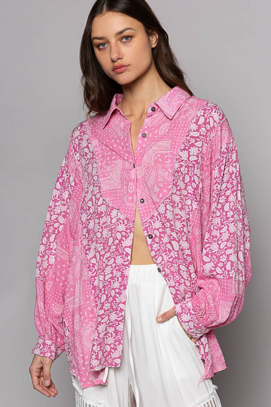 POL Long Sleeve Paisley Print Shirt