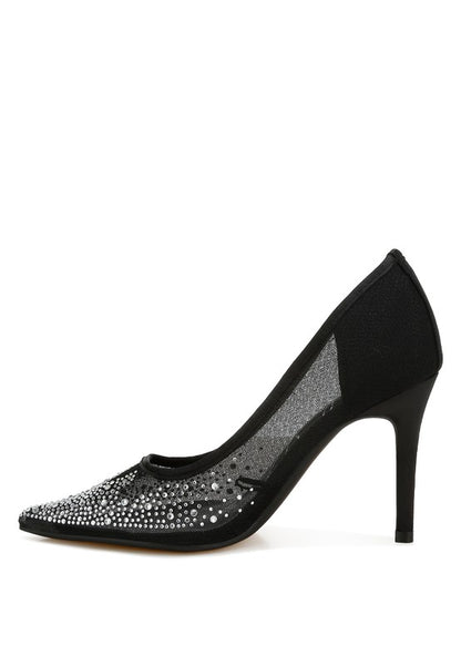 HIGH BALL Mesh Rhinestone Stiletto Pumps