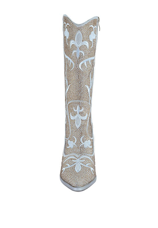 GLIMMER Embroidered Rhinestone Calf Boots