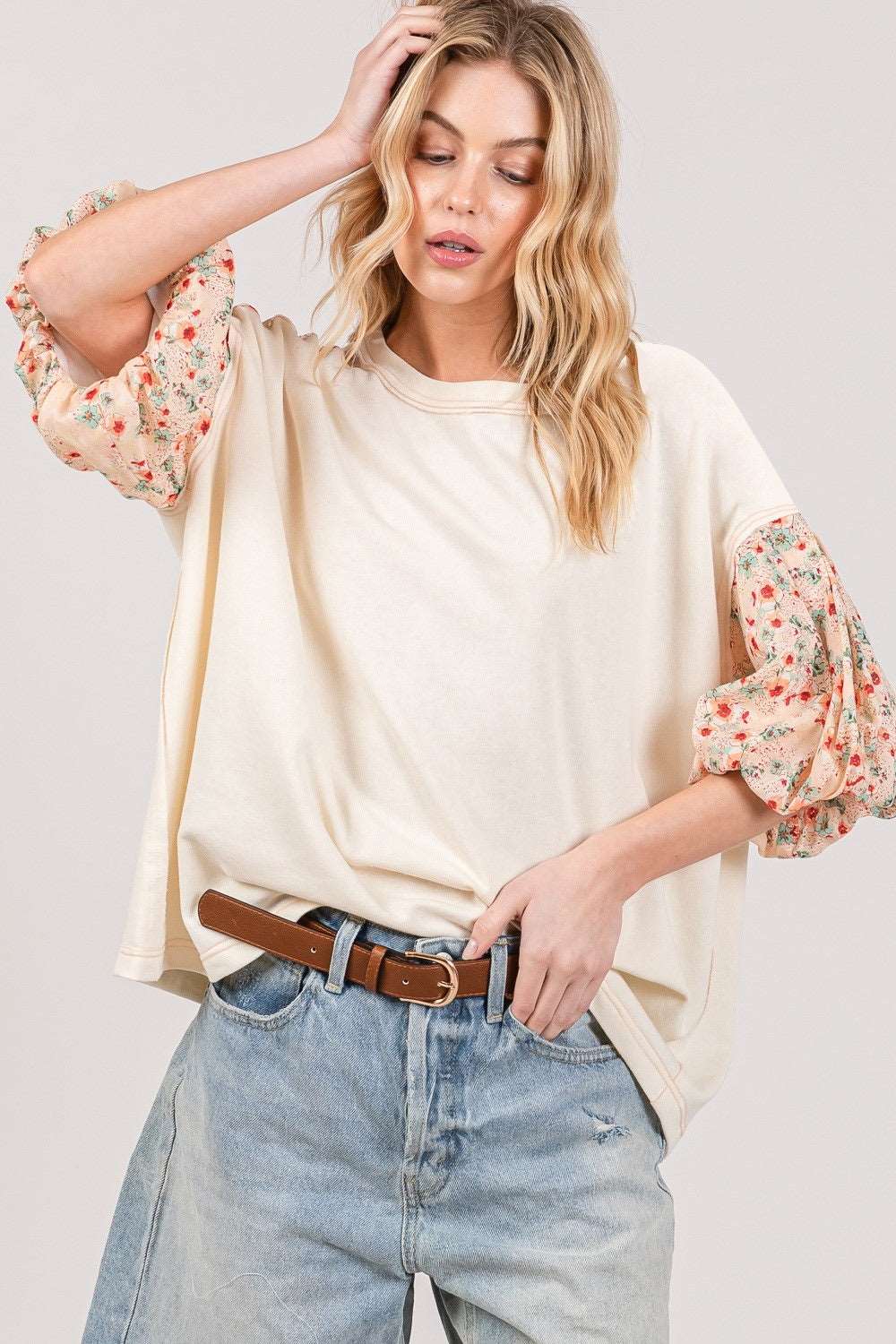 Bubble Sleeve Oversize Top