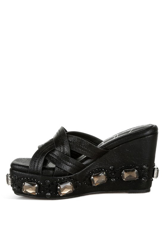 BLISTRONIC Chunky Diamante & Rhinestone Wedge Sandals