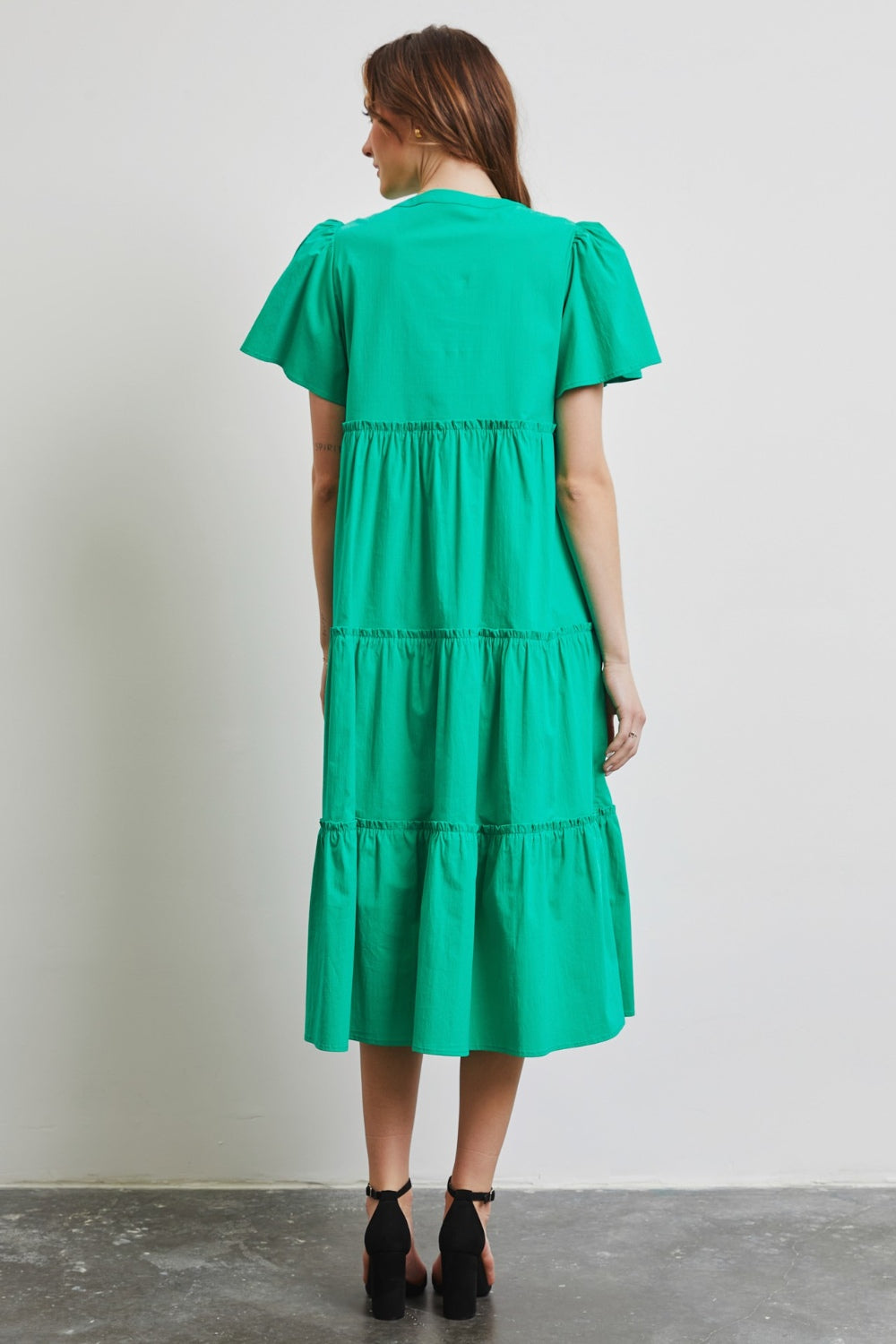 HEYSON Full Size Poplin Ruffled Tiered Midi Dress