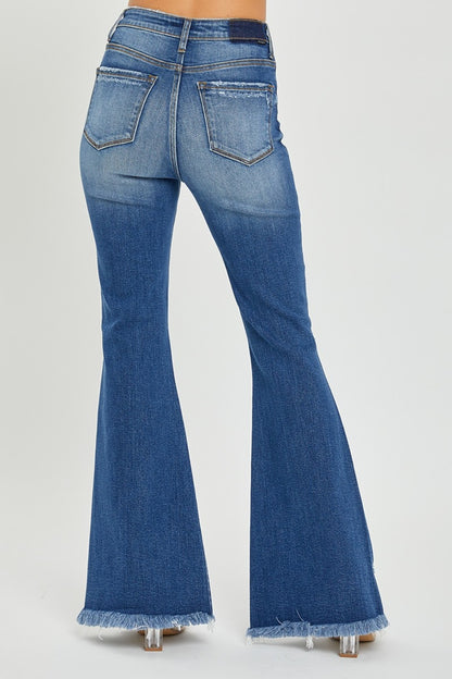 RISEN - Full Size Front Slit Frayed Hem Flare Jeans