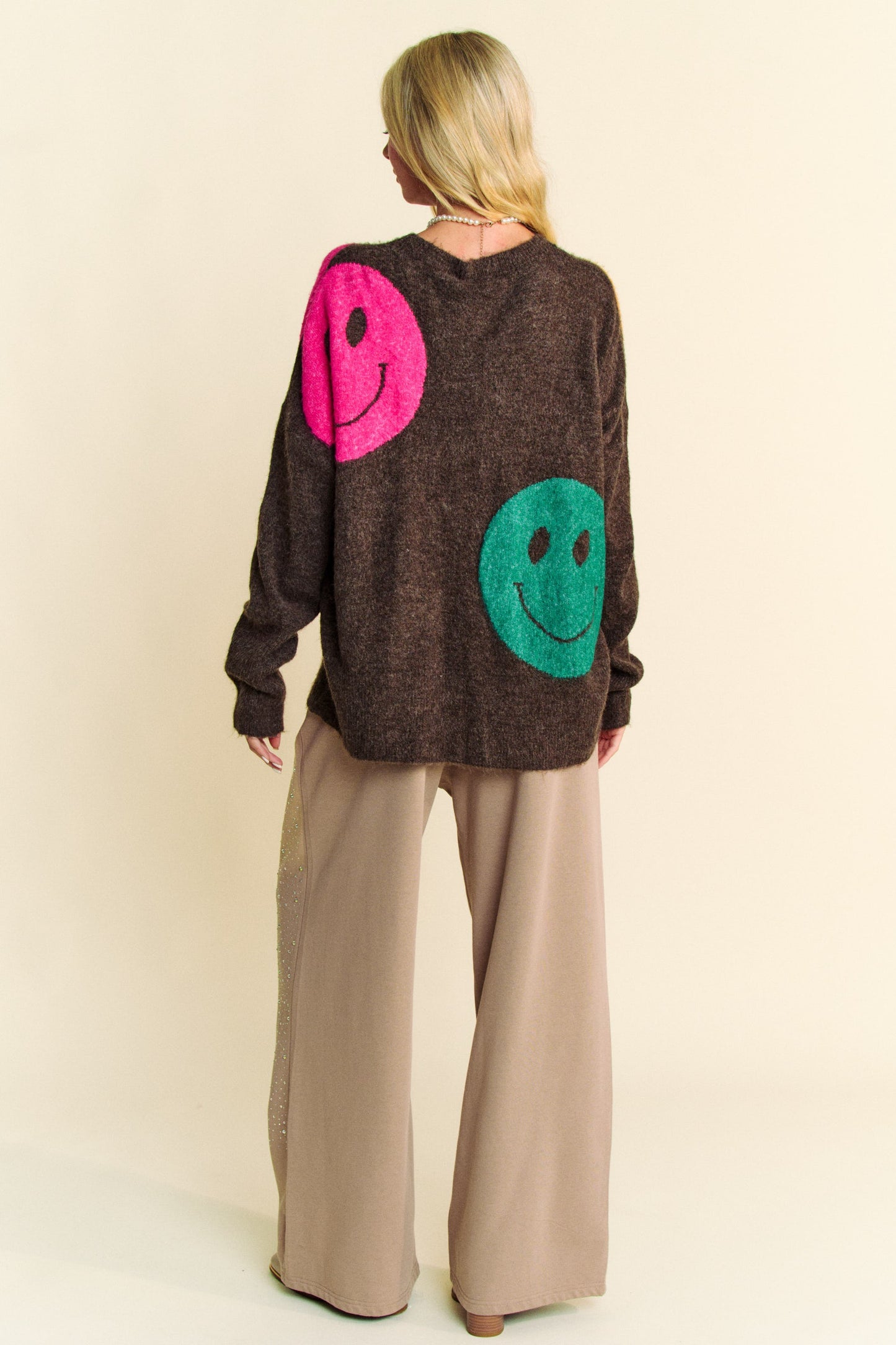 Davi & Dani - Contrast Smile Round Neck Oversize Sweater