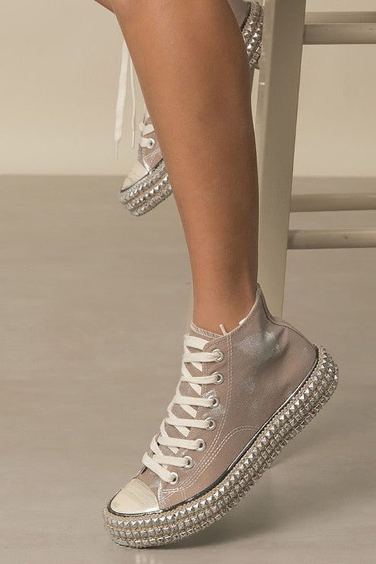 CHANTEL High Top Stud Sneakers