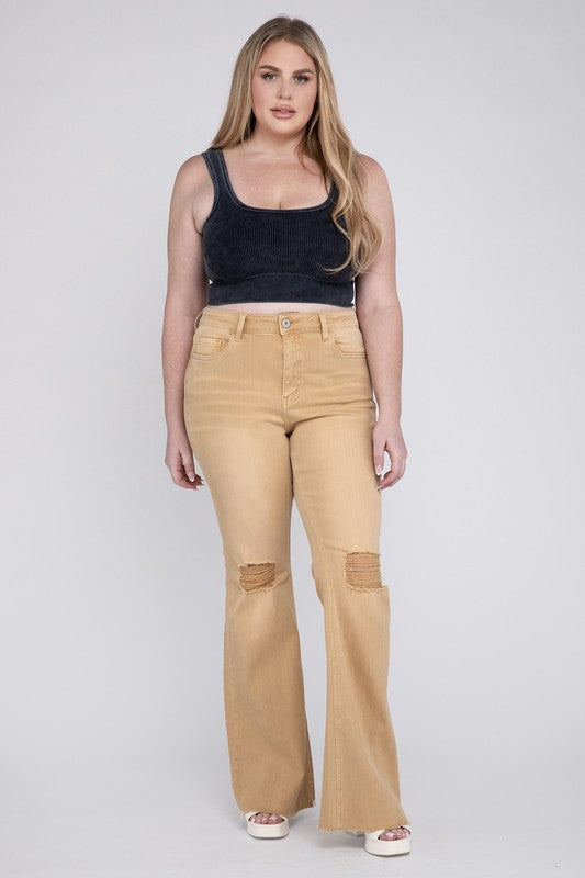 Plus Size - High Rise Flare Jeans