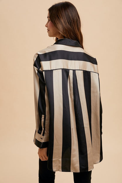 Annie Wear - Striped Dropped Shoulder Button Up Shirt