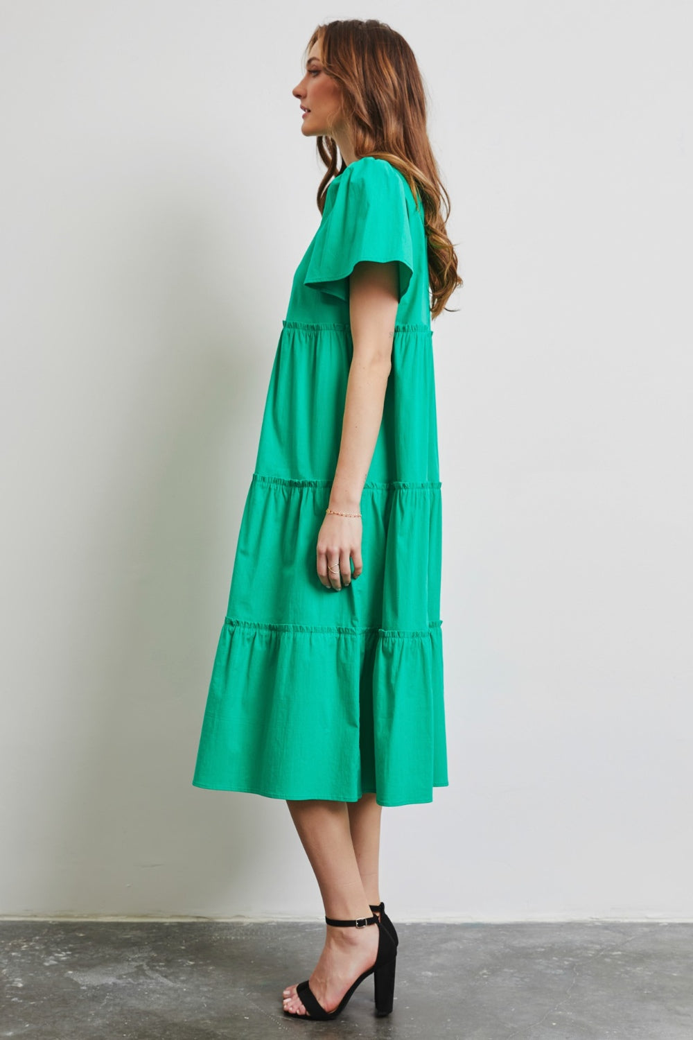 HEYSON Full Size Poplin Ruffled Tiered Midi Dress