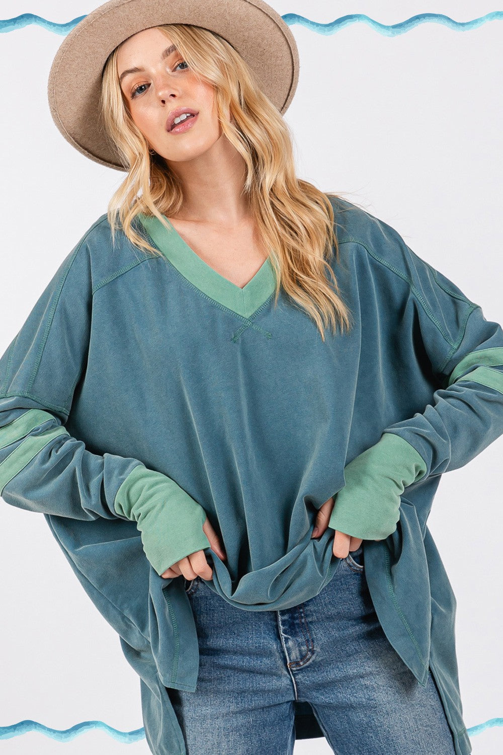 SAGE+FIG Mineral Wash Side Slit Contrast T-Shirt