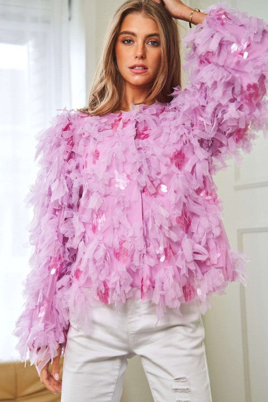 Davi & Dani Fluffy Tiered Ruffle Party Jacket