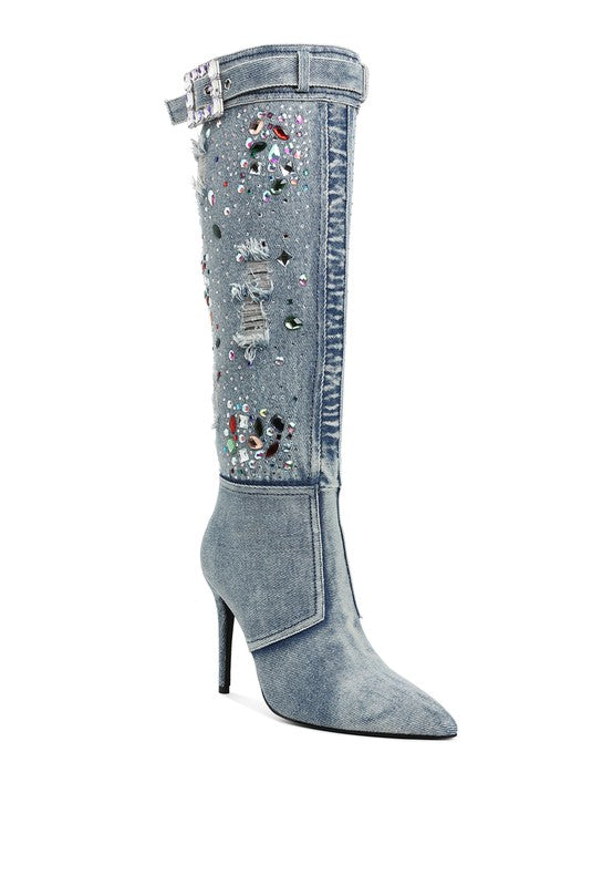 CORNIK Multicolor Stone Denim Boots