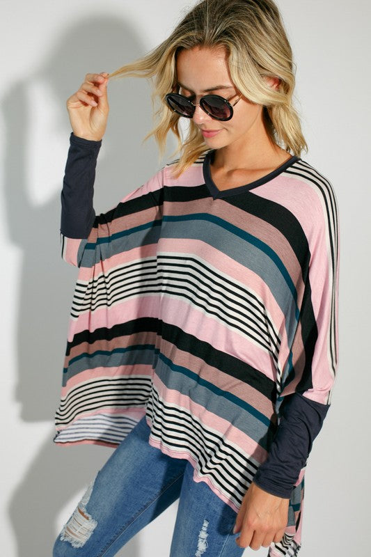 e Luna Multi Stripe Print Jersey Top