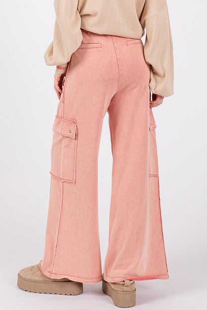 SAGE + FIG Knit Terry Wide Leg Utility Pants