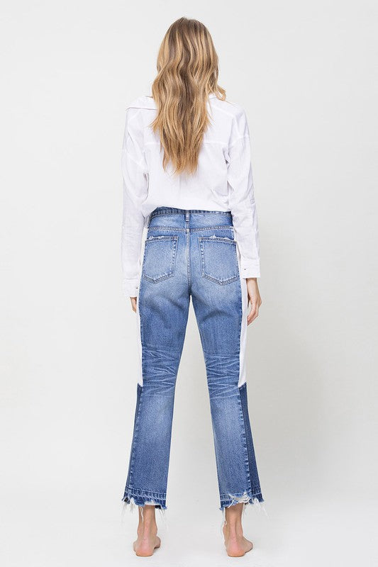 Super High Rise Straight Jeans w/Side Blocking Panel