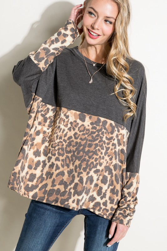 e. Luna Plus Size - Mixed Animal Print Boxy Top