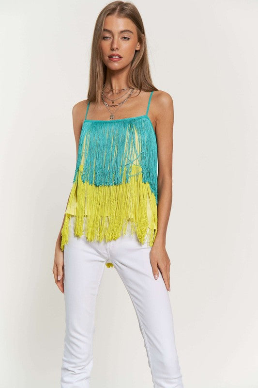 Davi & Dani Fringe Overlay Party Cami Top